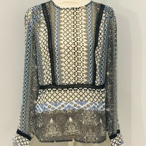 Vintage America Black and Blue Geometric Blouse